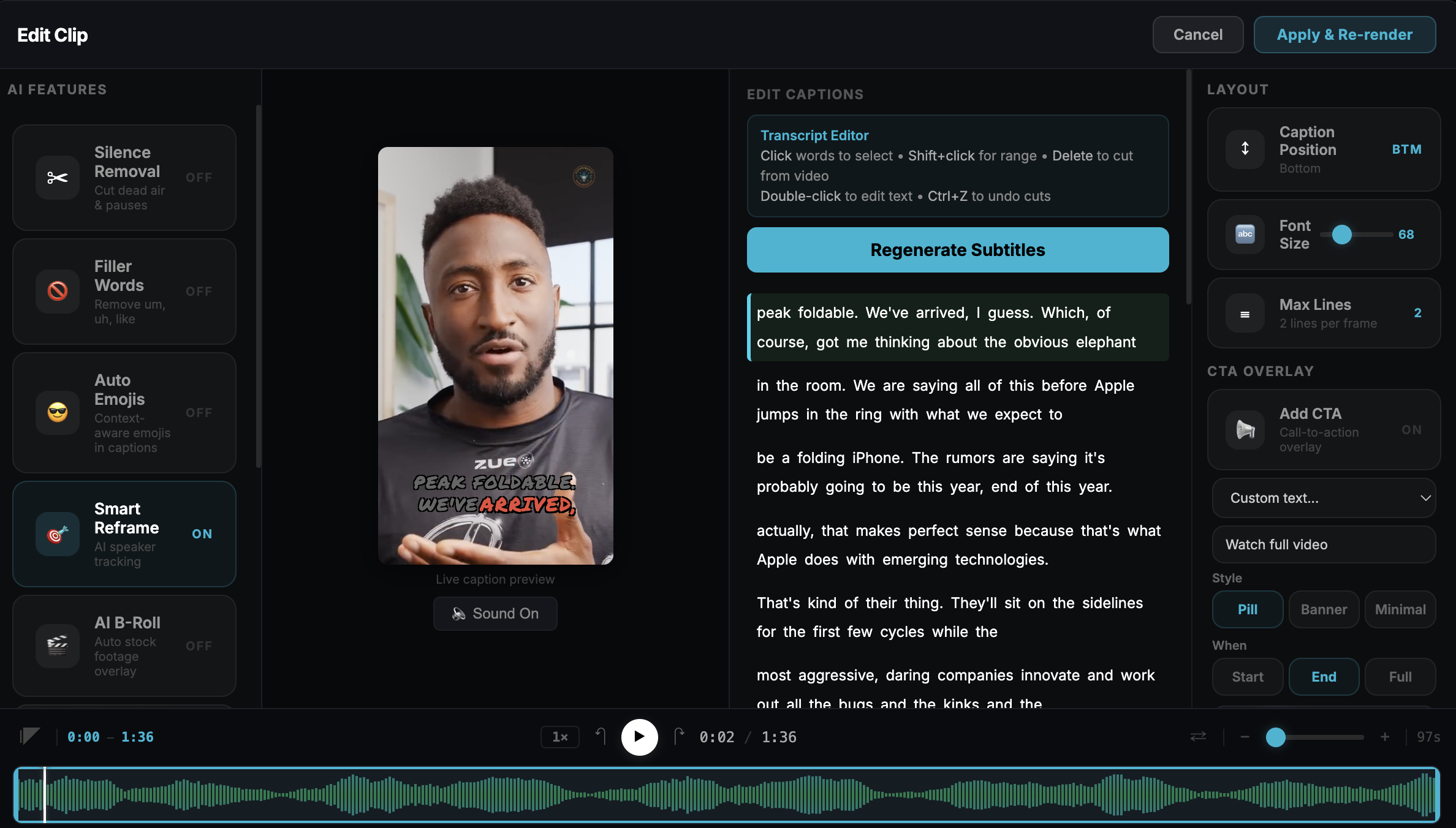 SocialClip Studio Editor - Smart Reframe