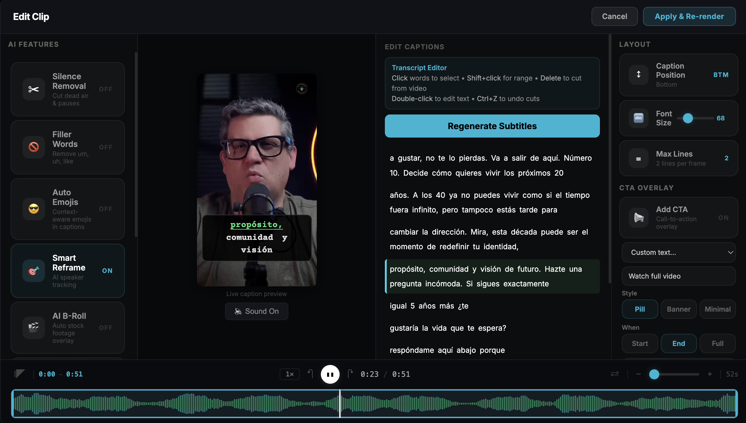 SocialClip Studio Editor - Captions